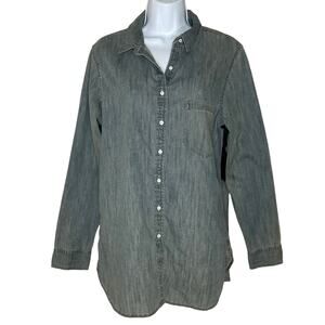 Trouve Womens Denim Button Down Shirt Cotton Western Chambray Pockets Small NWT